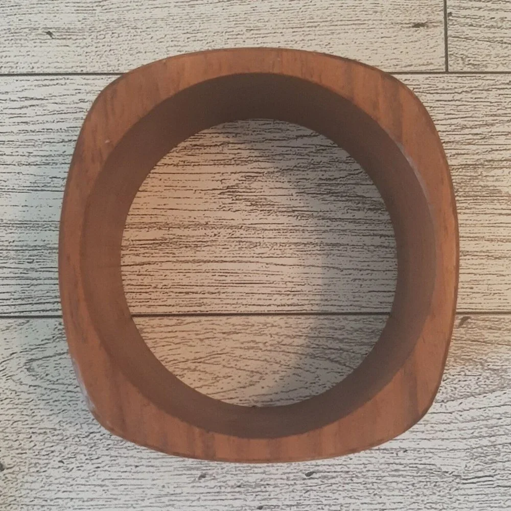 Wide Square Natural Wooden Bangle Bracelet Vintage